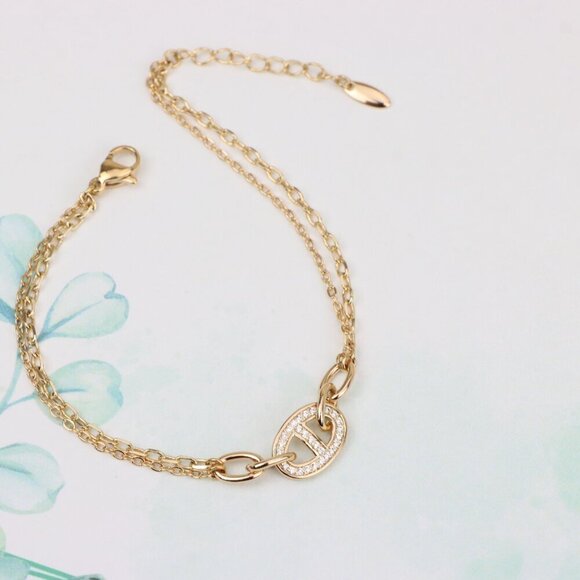 "Sparkling Oval Charm Rose Gold Bracelet with Adjustable Chain, XPBL0829 - Picture 3 of 13